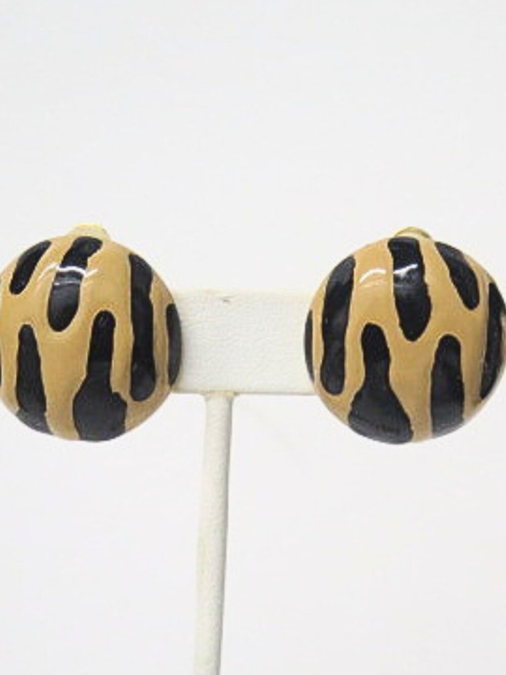 Vintage Black & Gold Animal Print Dome Clip-On Statement Earrings
